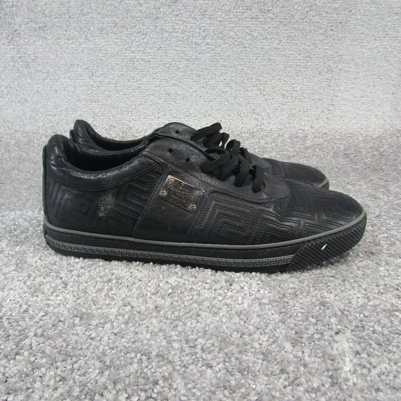 Ginanni Versace Sneakers Mens Size 41.5 Eu 8.5 Us Black Leather Geometric Patter - Picture 1 of 8